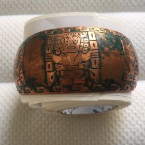 Patina Copper Aztec-Style Wide Cuff Bracelet - Green & Copper
